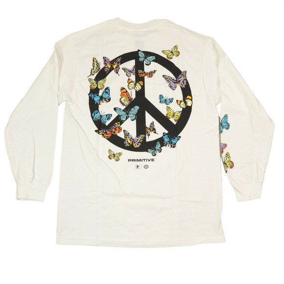 primitive skateboarding t shirt / white color  / long sleeve / butterfly graphic - Picture 2 of 4
